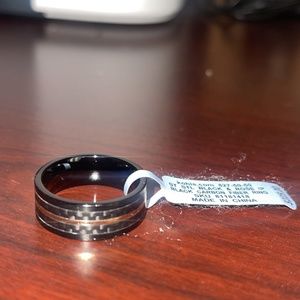 Mens rose gold carbon fiber wedding band